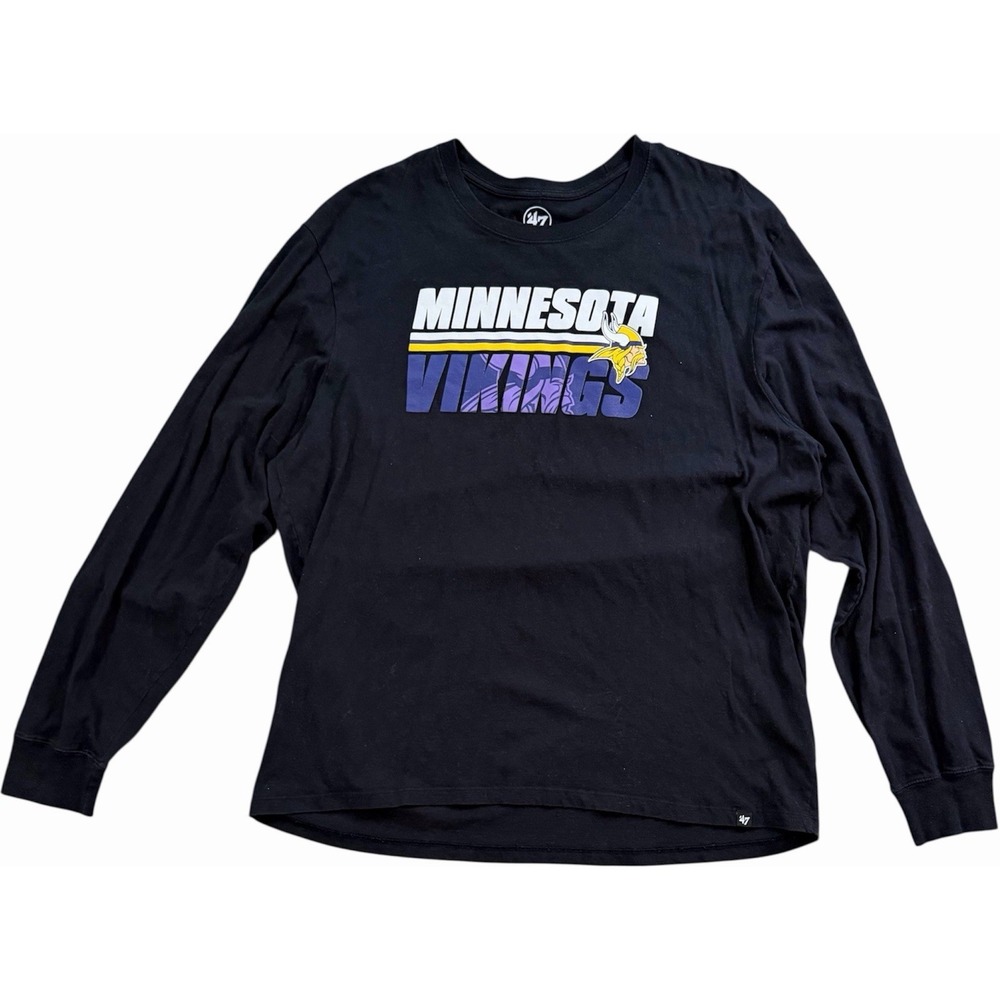 Minnesota Vikings Long Sleeve Shirt Mens 3XL Black NFL 47 Brand Graphic Tee - Picture 1 of 13